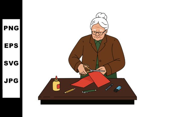 Download Elderly Woman Cutting Red Paper for Craf - Red Collection